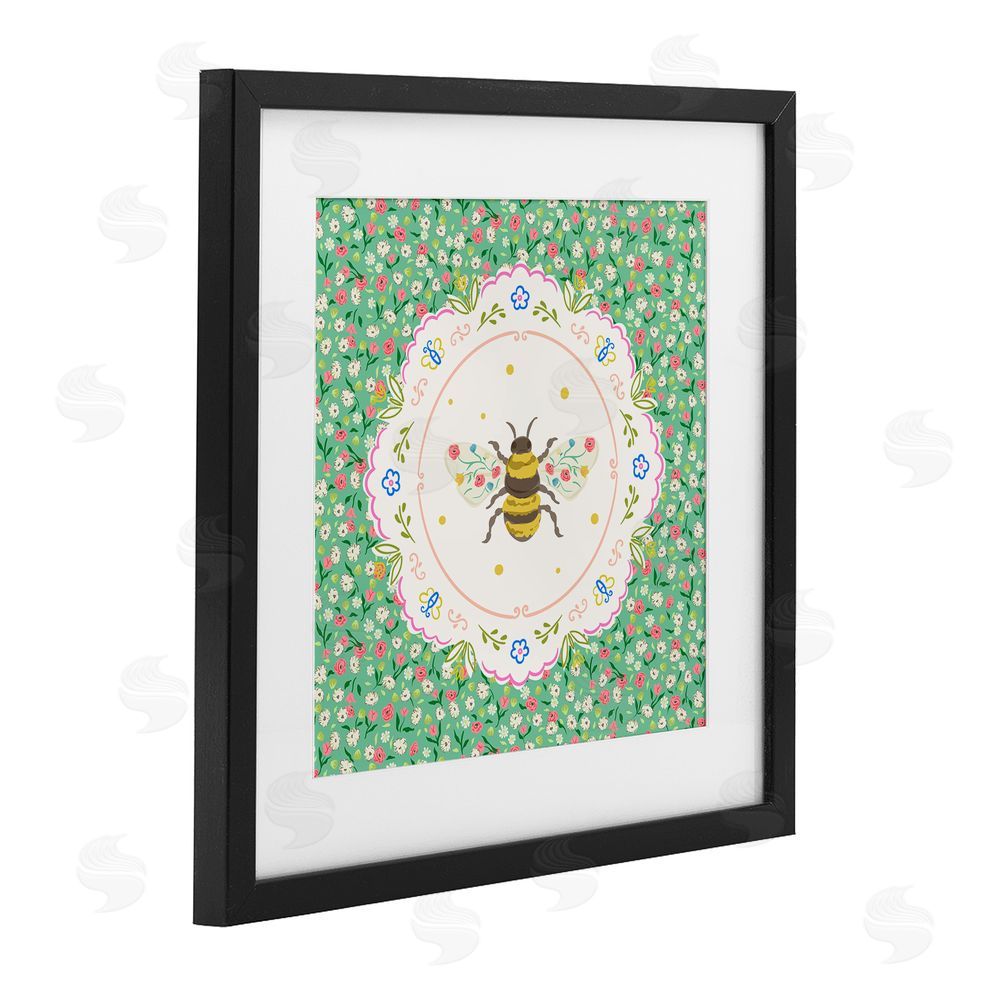Angela Steahling Spring Bee Delicate Florals Black Framed Print Under Glass Wall Art