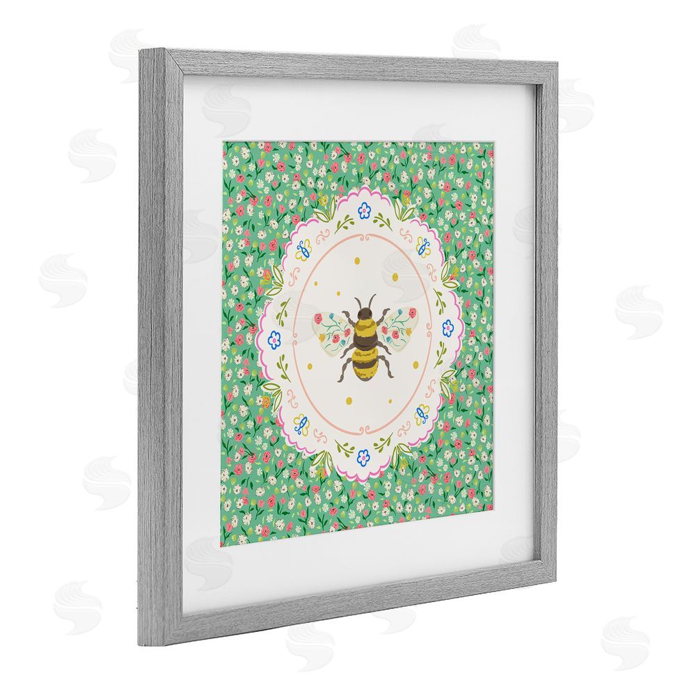 Angela Steahling Spring Bee Delicate Florals Gray Framed Print Under Glass Wall Art