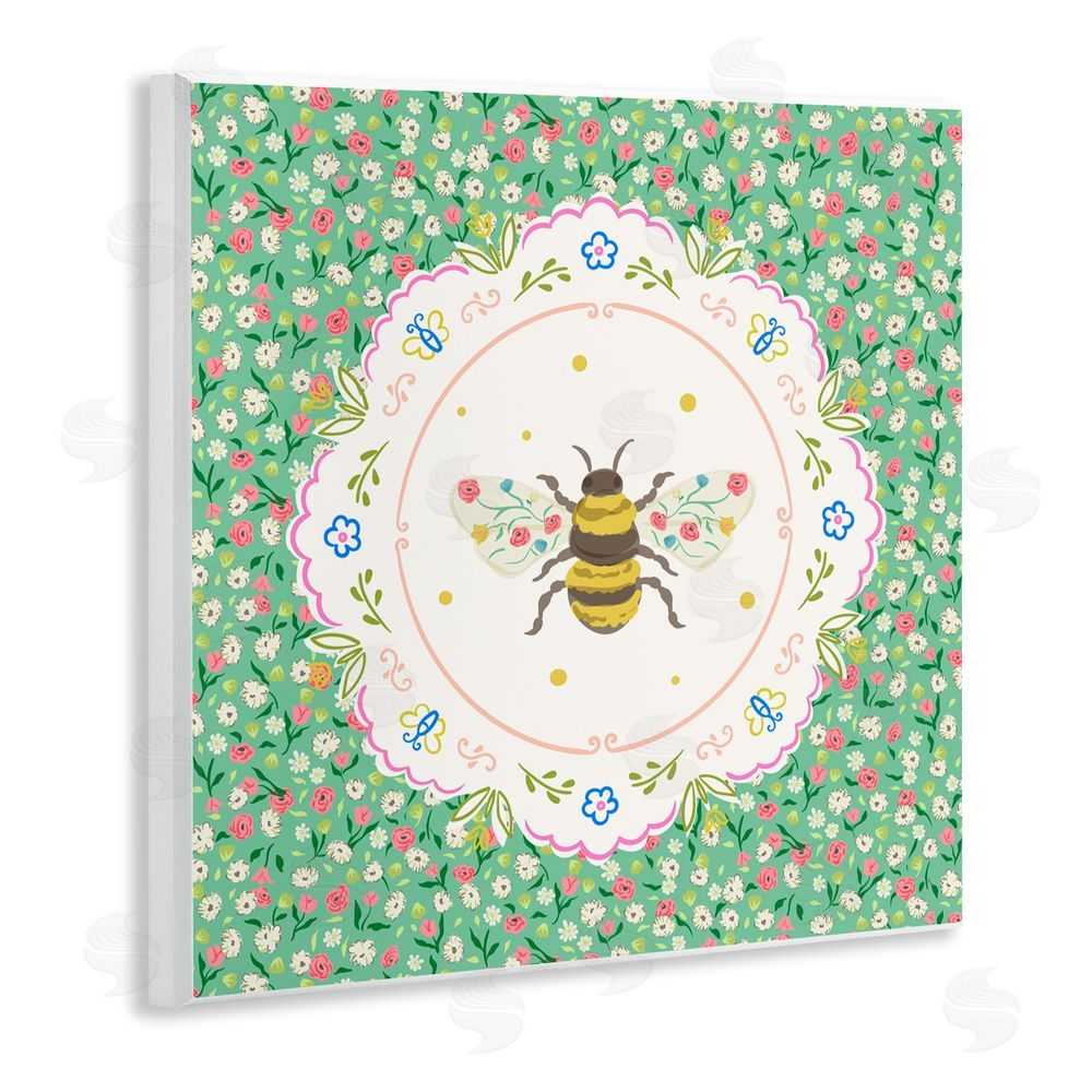 Angela Steahling Spring Bee Delicate Florals Wooden Wall Plaque Art Print