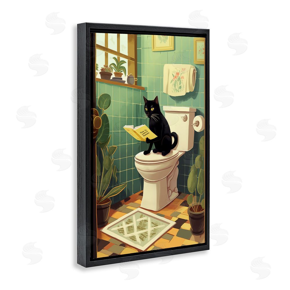 Andreas Magnusson Cat Reading On Toilet Black Floating Frame Canvas Wall Art Print