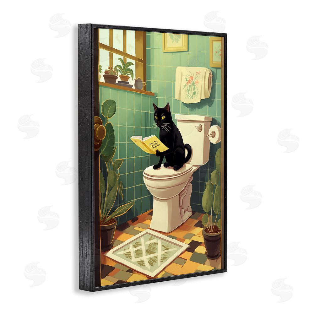 Andreas Magnusson Cat Reading On Toilet Black Framed Giclee Print Wall Art