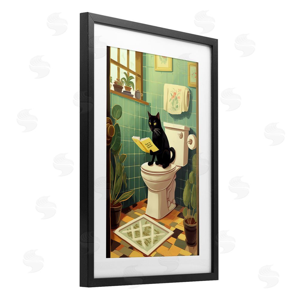 Andreas Magnusson Cat Reading On Toilet Black Framed Print Under Glass Wall Art