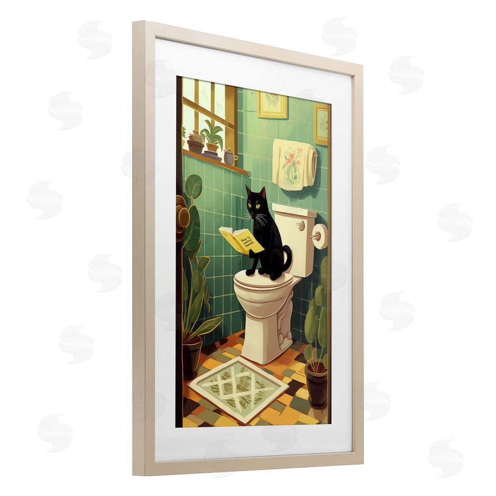 Andreas Magnusson Cat Reading On Toilet Brown Framed Print Under Glass Wall Art