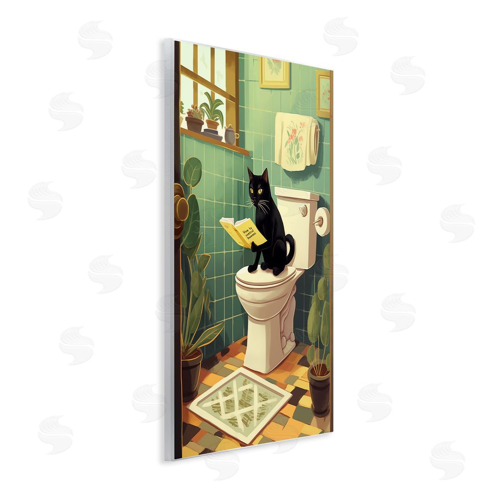 Andreas Magnusson Cat Reading On Toilet Wooden Wall Plaque Art Print
