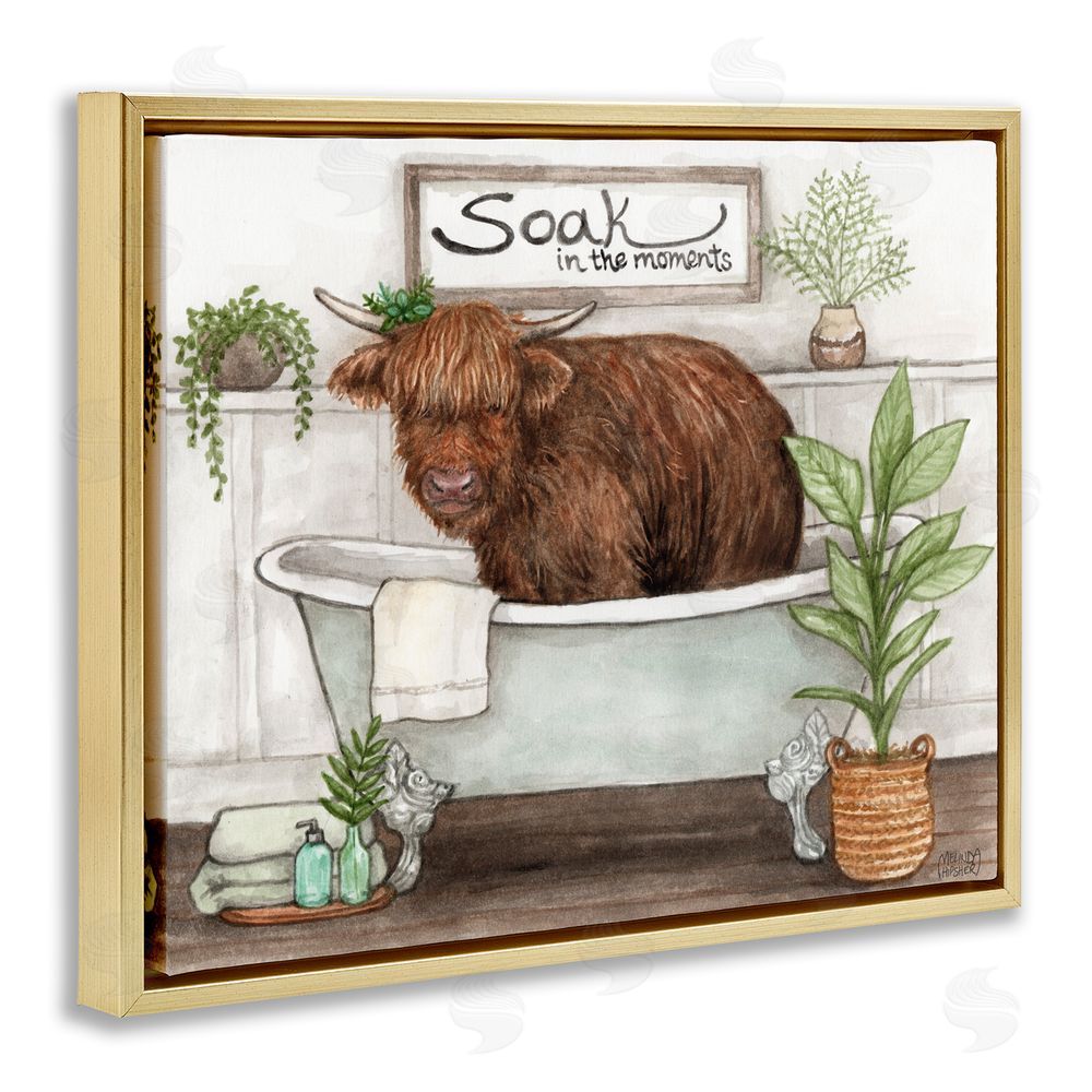 Melinda Hipsher Soak In Moments Cattle Gold Floating Frame Canvas Wall Art Print