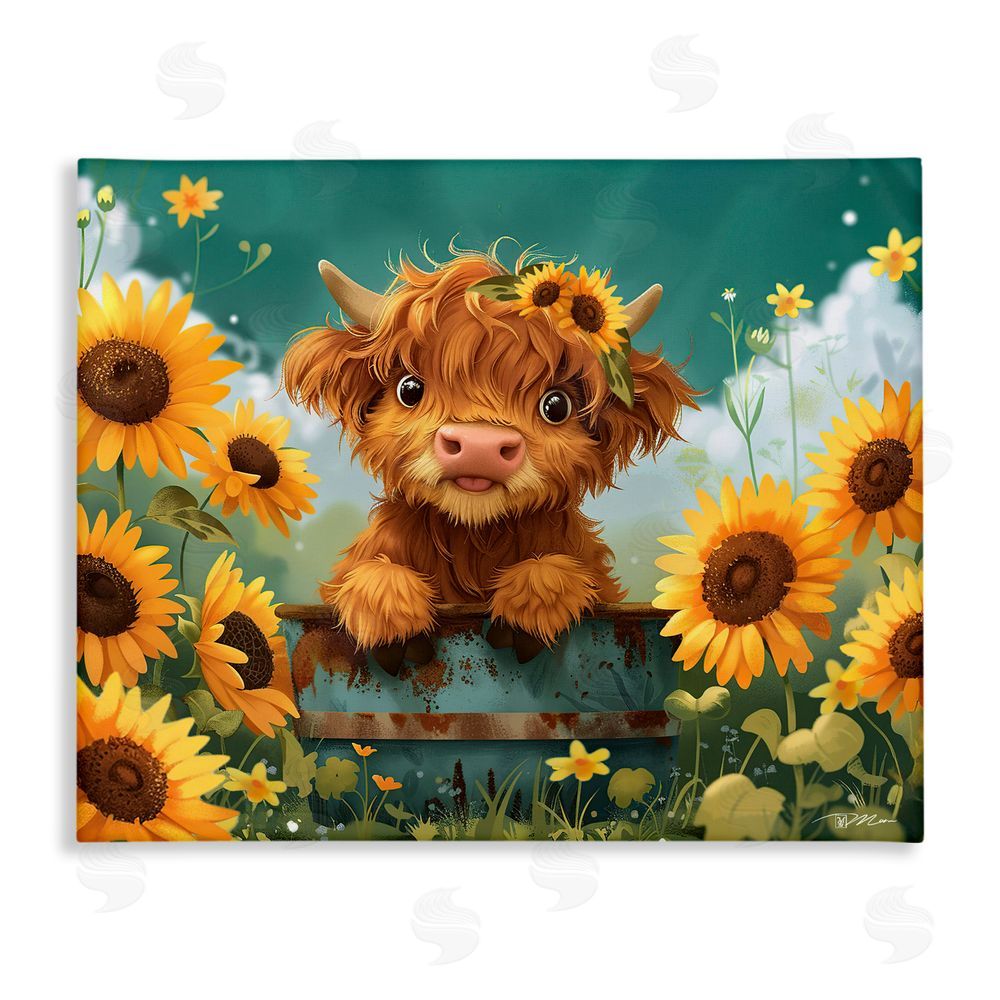 Momart Cute Happy Highland Cow Stretched Canvas Wall Art Print