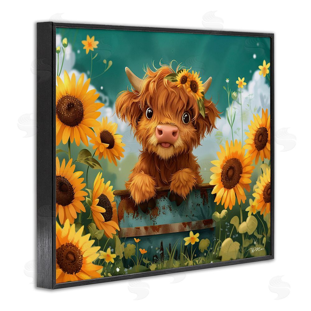 Momart Cute Happy Highland Cow Black Framed Giclee Print Wall Art