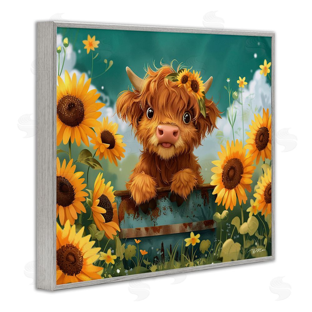 Momart Cute Happy Highland Cow Gray Framed Giclee Print Wall Art