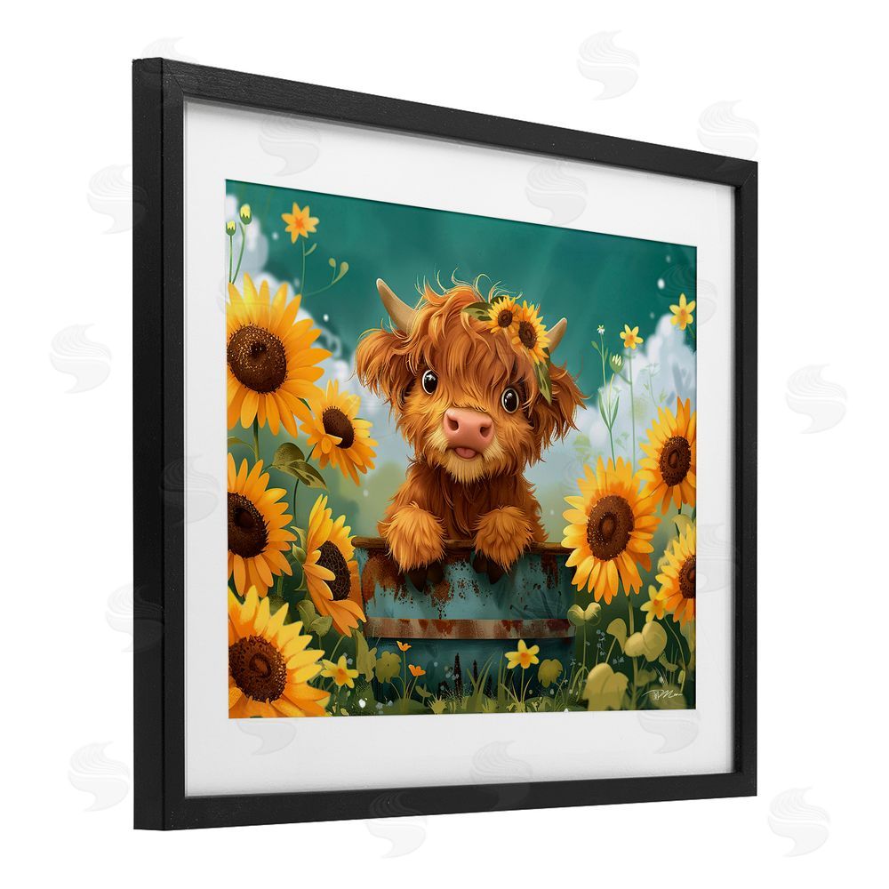 Momart Cute Happy Highland Cow Black Framed Print Under Glass Wall Art