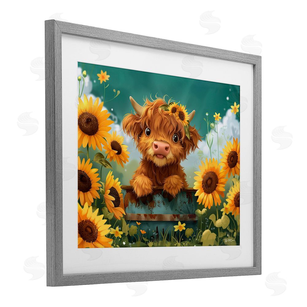 Momart Cute Happy Highland Cow Gray Framed Print Under Glass Wall Art