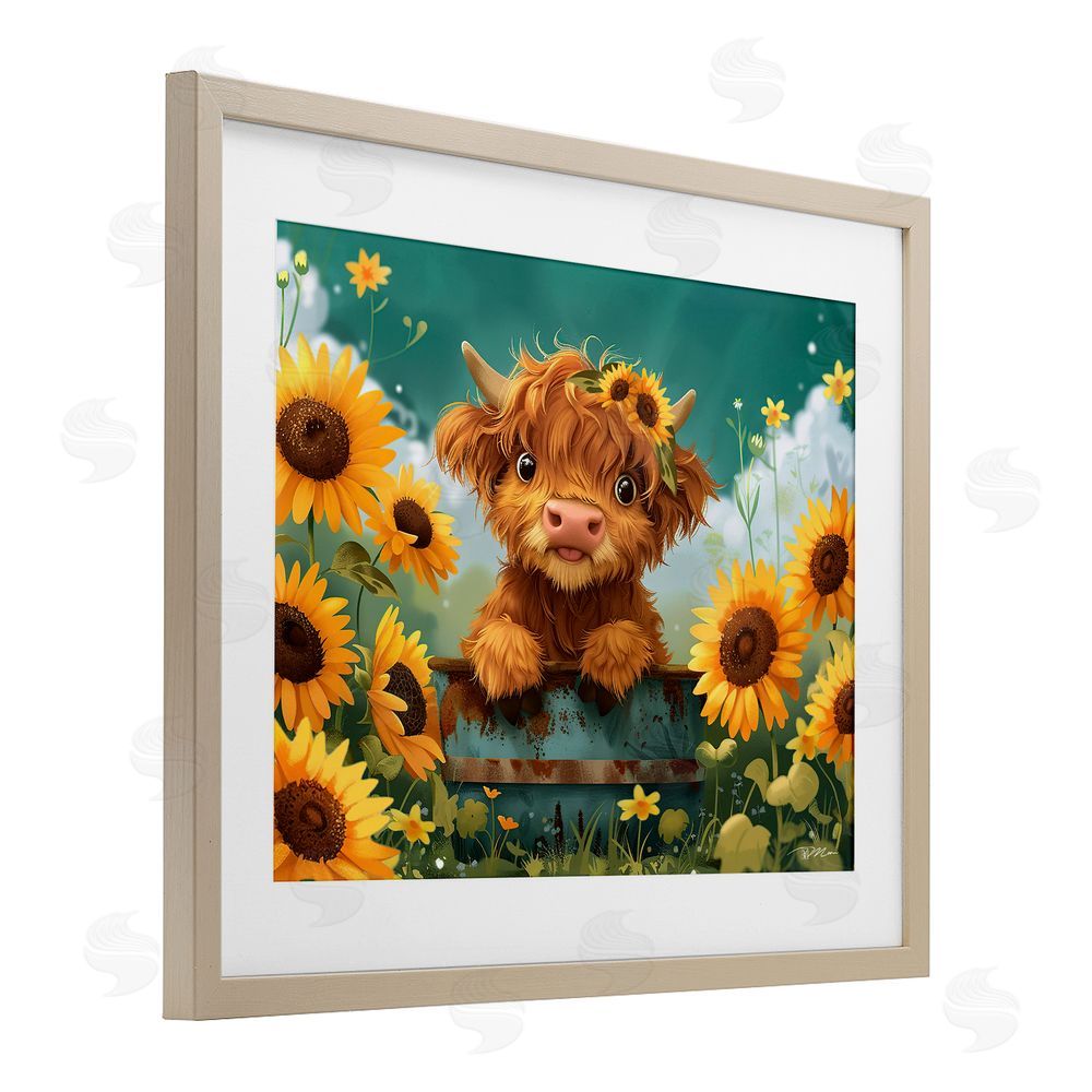 Momart Cute Happy Highland Cow Brown Framed Print Under Glass Wall Art