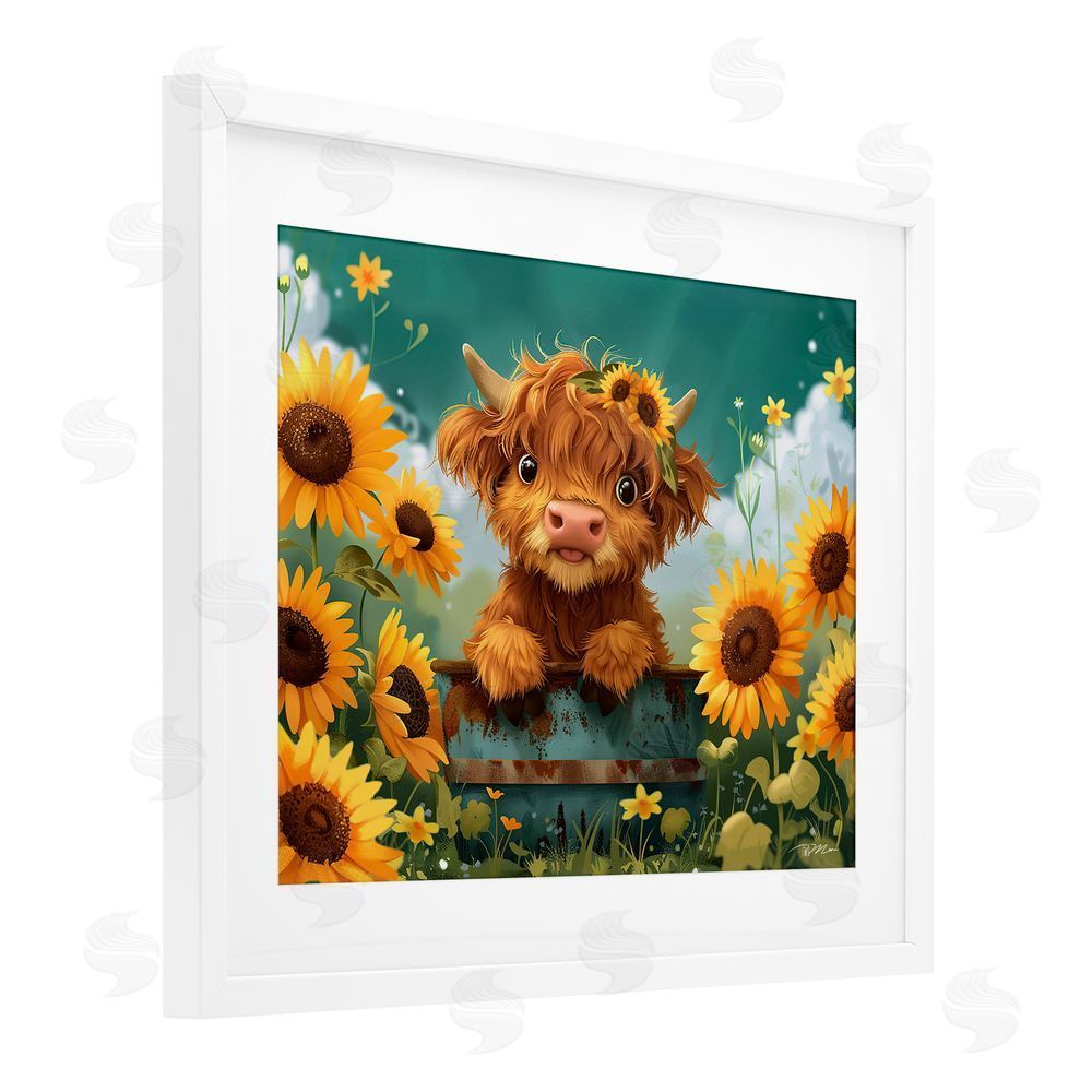 Momart Cute Happy Highland Cow White Framed Print Under Glass Wall Art