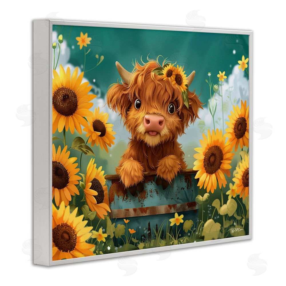 Momart Cute Happy Highland Cow White Framed Giclee Print Wall Art