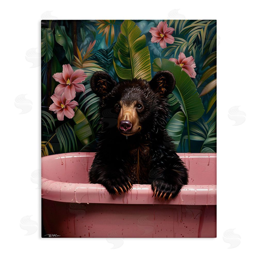 Momart Bruno Bear in Pink Tub Stretched Canvas Wall Art Print