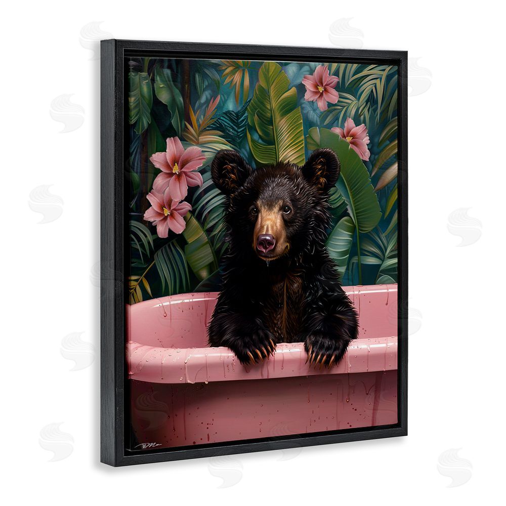Momart Bruno Bear in Pink Tub Black Floating Frame Canvas Wall Art Print