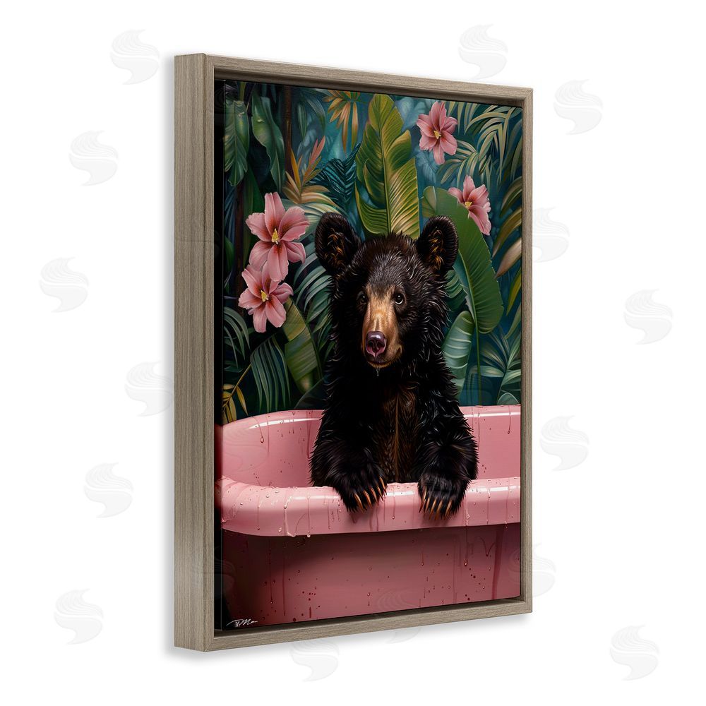 Momart Bruno Bear in Pink Tub Brown Floating Frame Canvas Wall Art Print