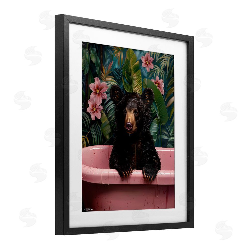 Momart Bruno Bear in Pink Tub Black Framed Print Under Glass Wall Art