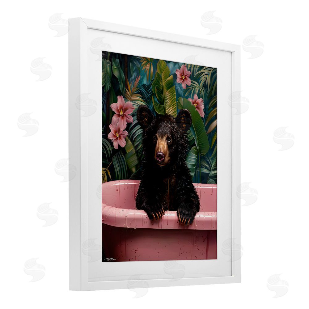 Momart Bruno Bear in Pink Tub White Framed Print Under Glass Wall Art