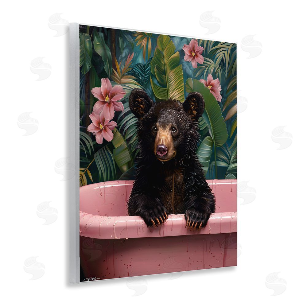 Momart Bruno Bear in Pink Tub Wooden Wall Plaque Art Print
