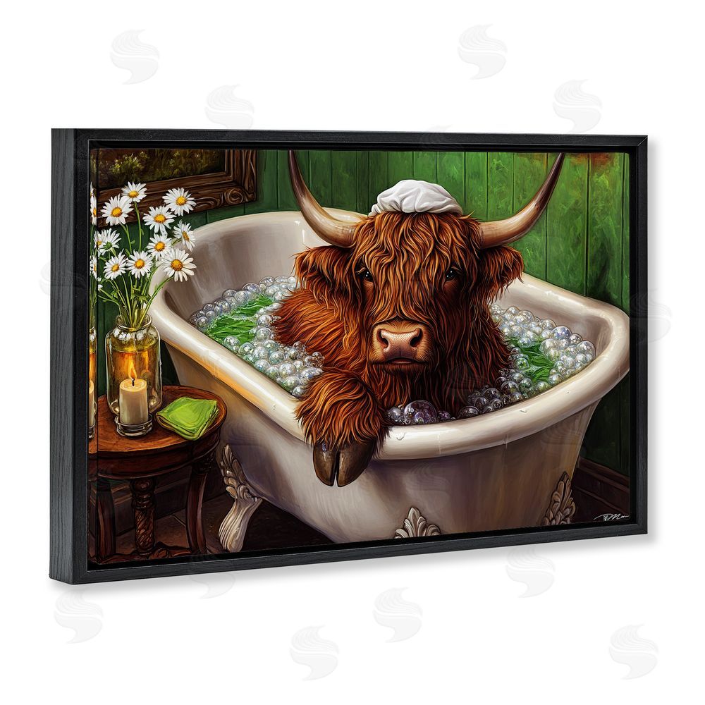 Momart Highland in Candle Lit Bubble Bath Black Floating Frame Canvas Wall Art Print
