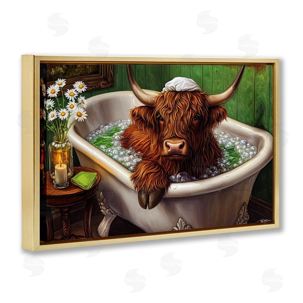 Momart Highland in Candle Lit Bubble Bath Gold Floating Frame Canvas Wall Art Print