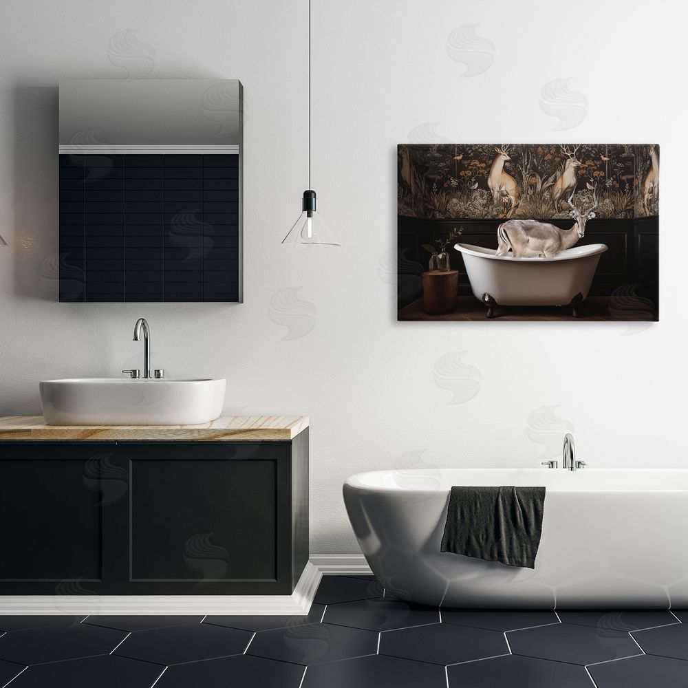Sasha Forest Elk Rustic Bath Time Canvas Art on Wall