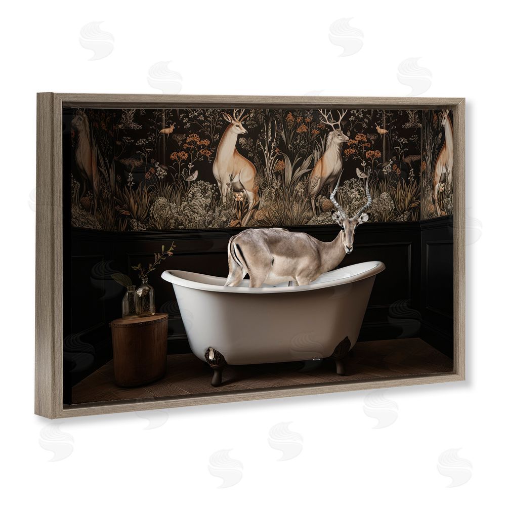 Sasha Forest Elk Rustic Bath Time Brown Floating Frame Canvas Wall Art Print