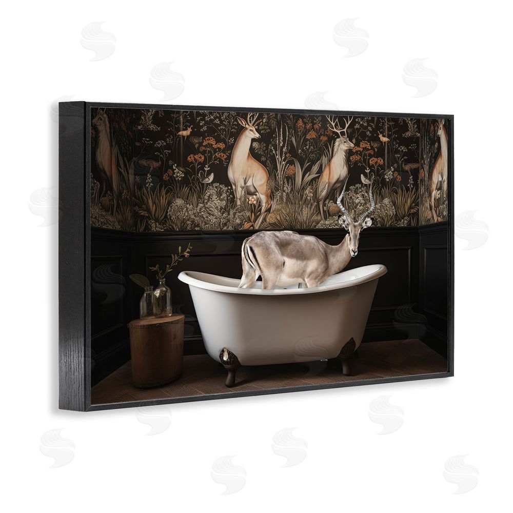 Sasha Forest Elk Rustic Bath Time Black Framed Giclee Wall Art Print