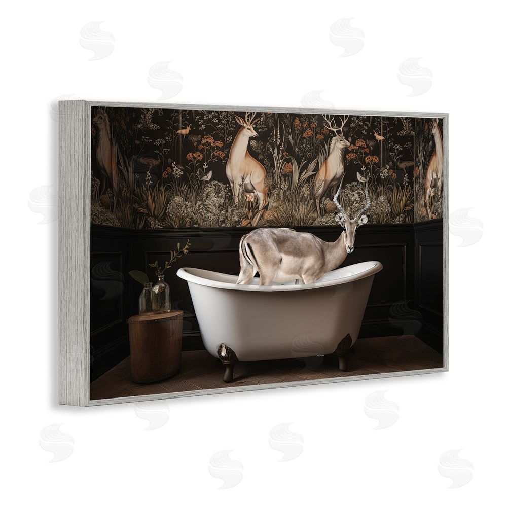 Sasha Forest Elk Rustic Bath Time Gray Framed Giclee Wall Art Print