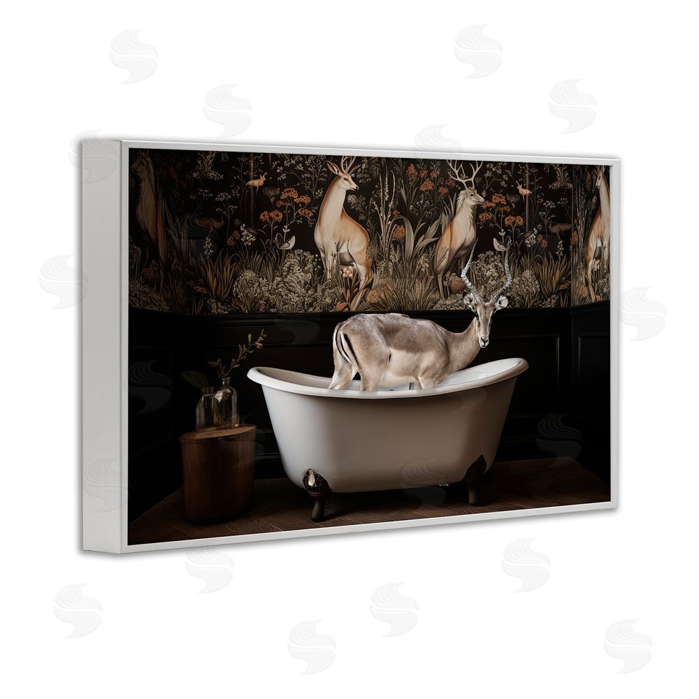 Sasha Forest Elk Rustic Bath Time White Framed Giclee Wall Art Print