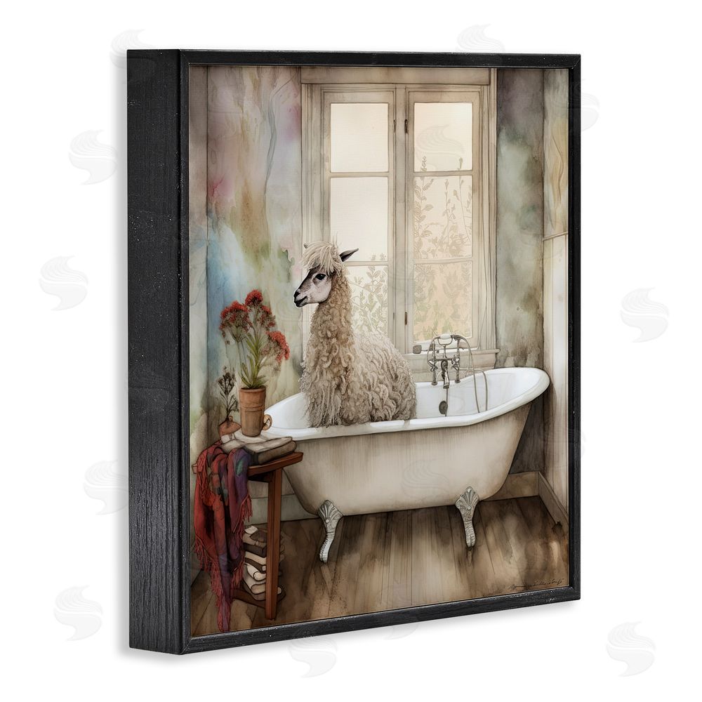 Sasha Shaggy Alpaca Bath Time Black Framed Giclee Wall Art Print