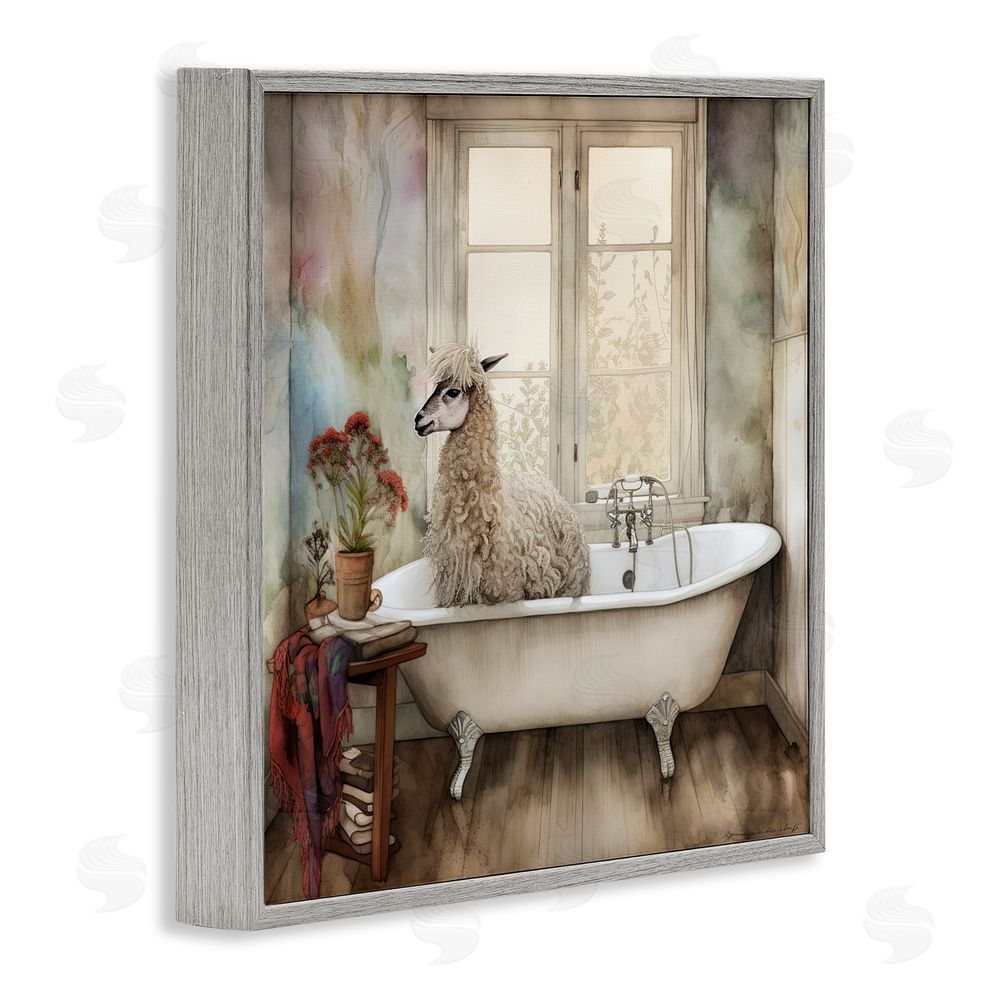 Sasha Shaggy Alpaca Bath Time Gray Framed Giclee Wall Art Print