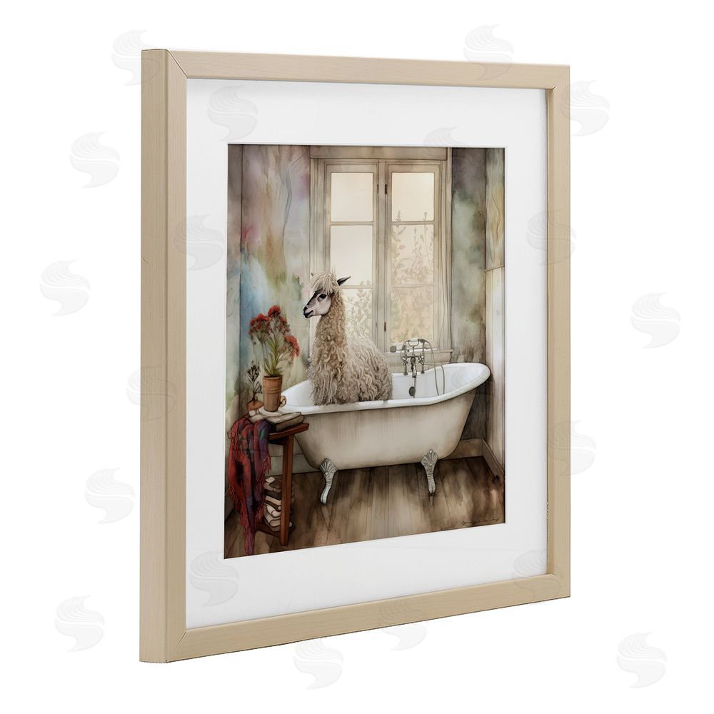 Sasha Shaggy Alpaca Bath Time Birch Framed Print Under Glass with White Mat Wall Art