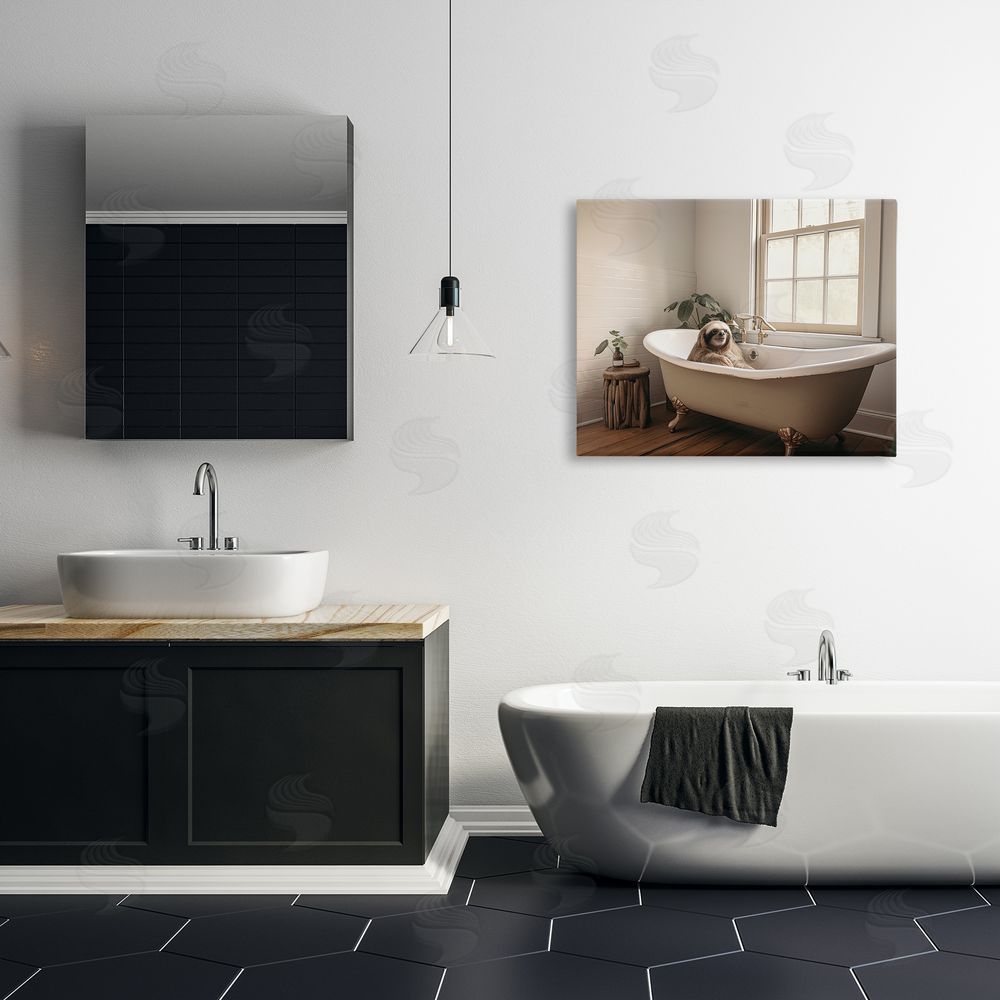 Sasha Soft Sloth Bath Time Canvas Art on Wall