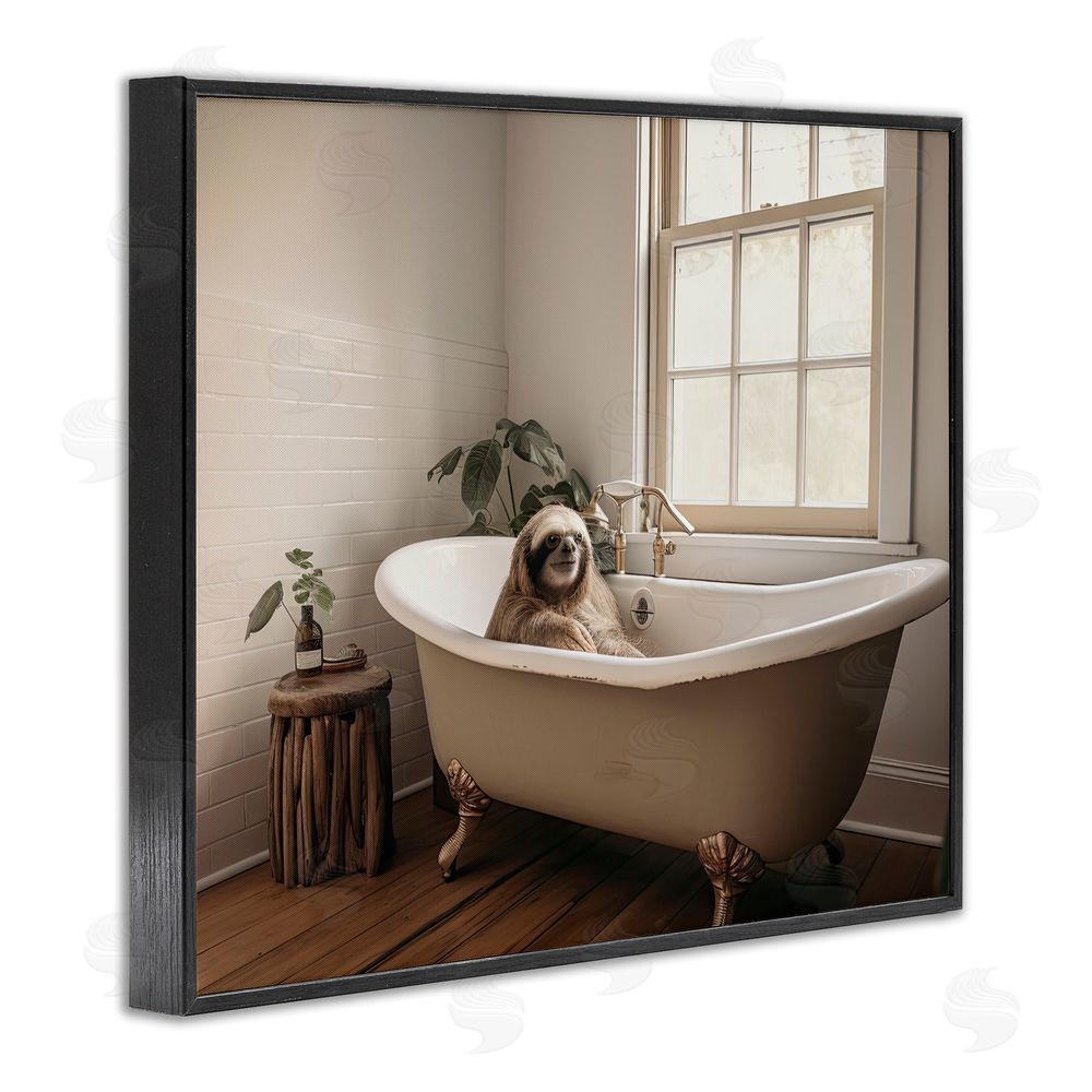 Sasha Soft Sloth Bath Time Black Framed Giclee Wall Art Print
