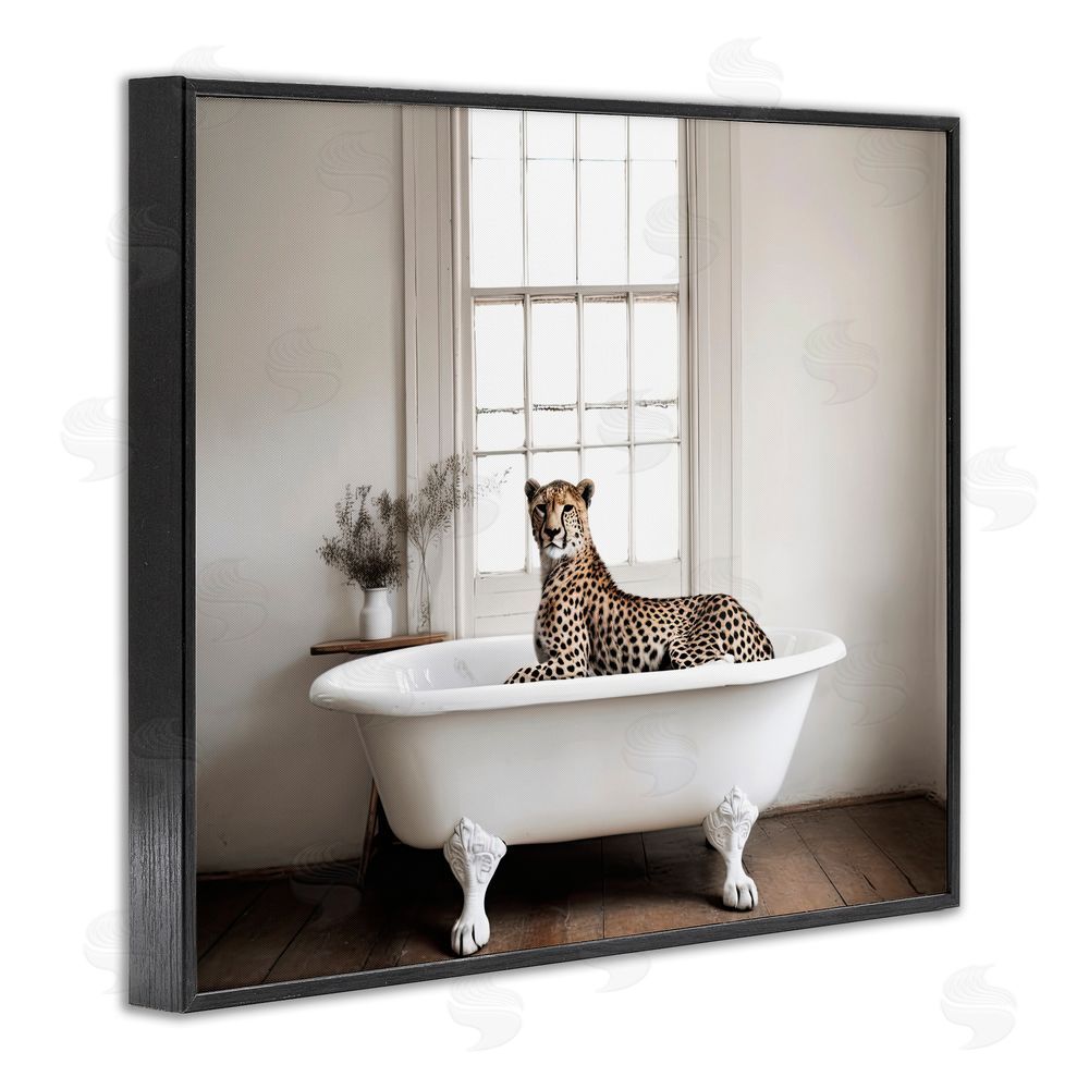 Sasha Big Cat Cheetah Bath Time Black Framed Giclee Wall Art Print