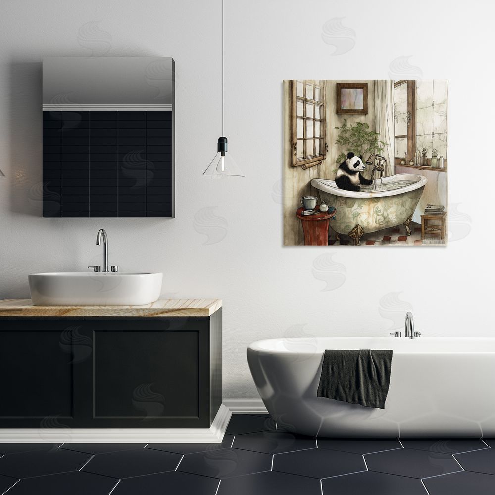 Sasha Panda Bear Bath Time Tub Canvas Art on Wall