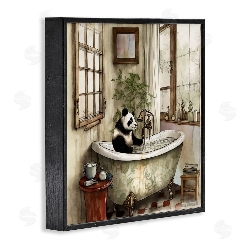 Sasha Panda Bear Bath Time Tub Black Framed Giclee Wall Art Print