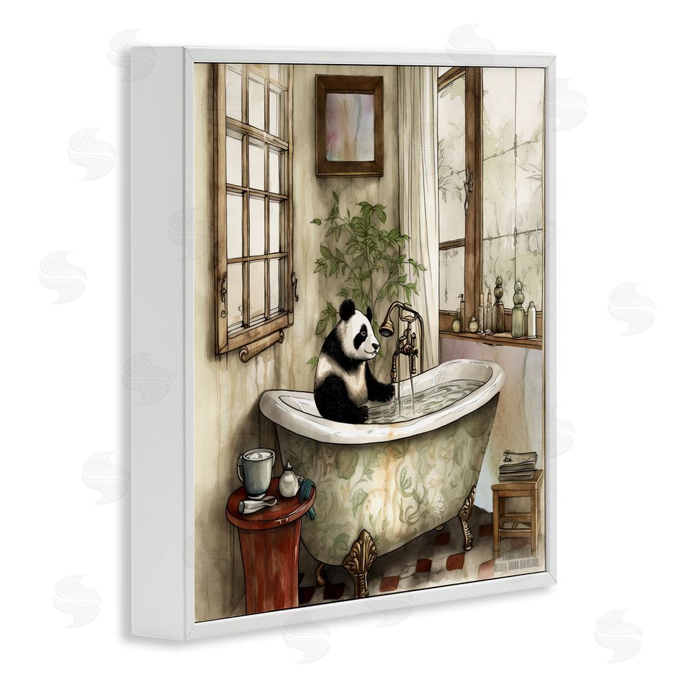 Sasha Panda Bear Bath Time Tub White Framed Giclee Wall Art Print