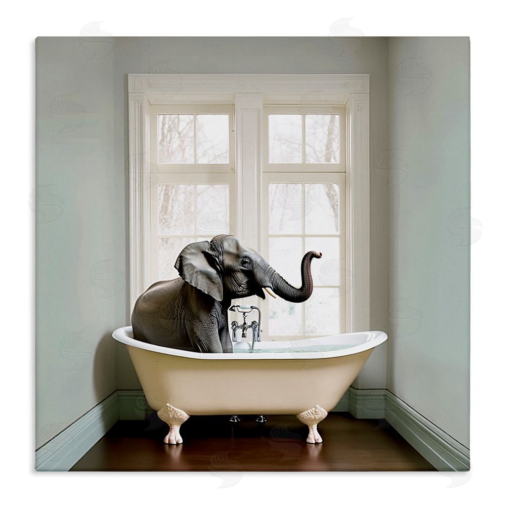 Sasha Minimal Elephant Bathtime Stretched Canvas Wall Art Print