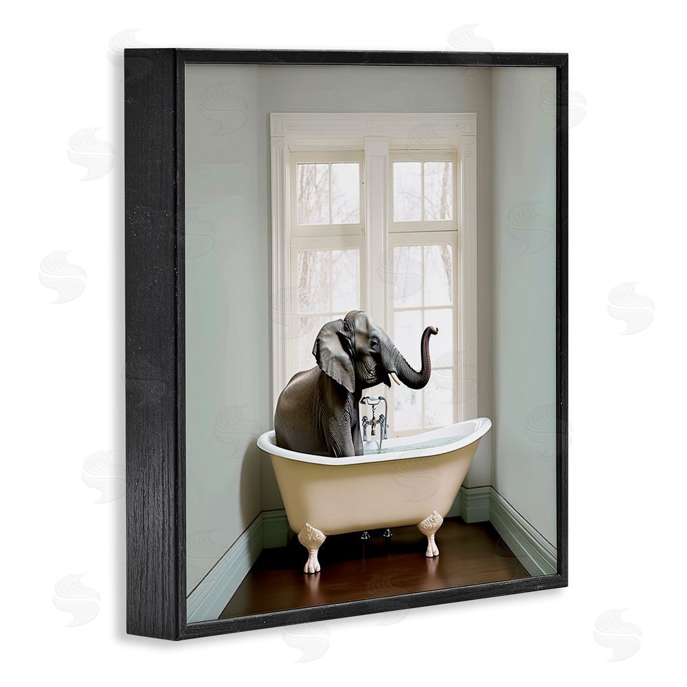 Sasha Minimal Elephant Bathtime Black Framed Giclee Print Wall Art