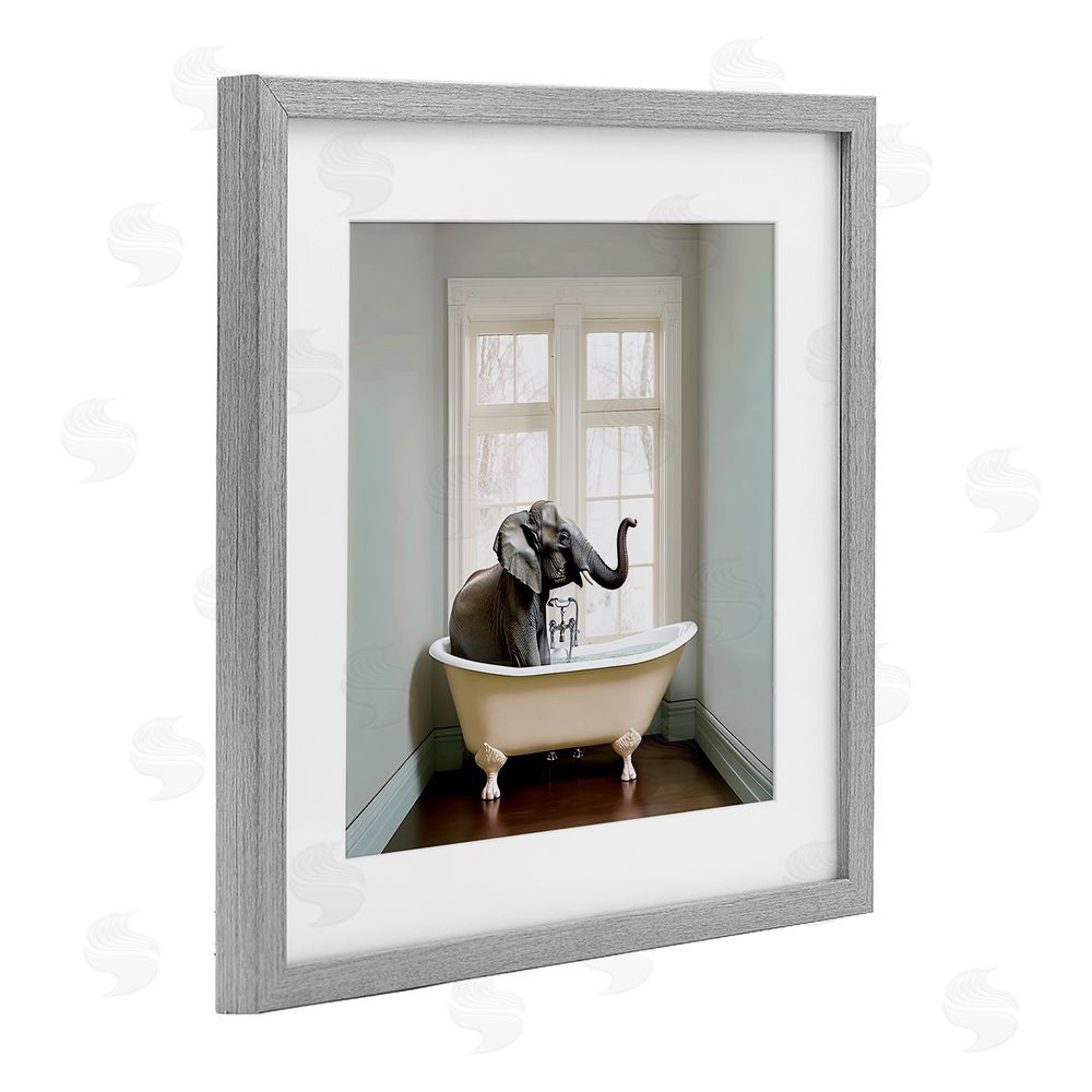 Sasha Minimal Elephant Bathtime Gray Framed Print Under Glass Wall Art