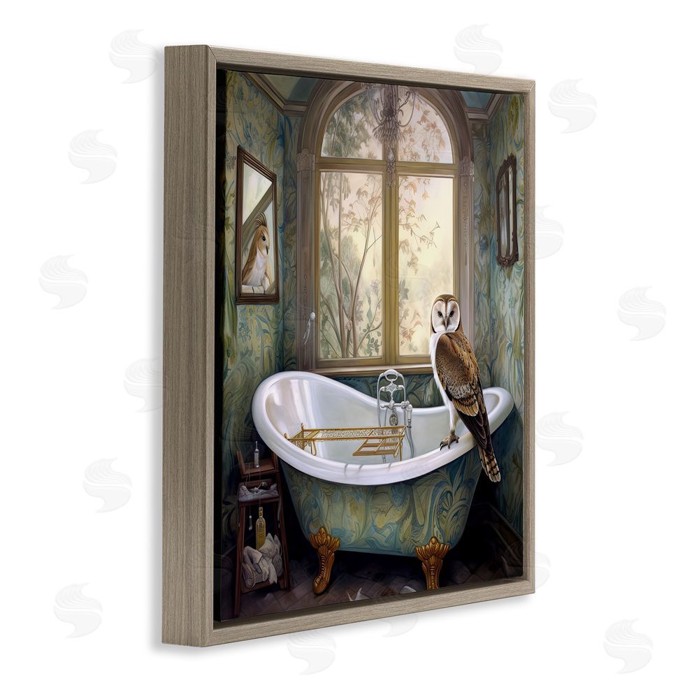 Sasha Paisley Patterned Owl Bathtime Brown Floating Frame Canvas Wall Art Print