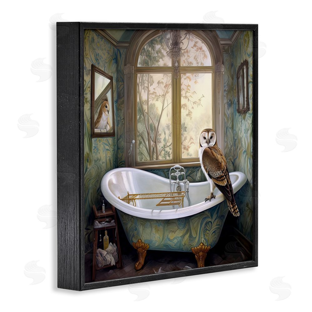 Sasha Paisley Patterned Owl Bathtime Black Framed Giclee Print Wall Art