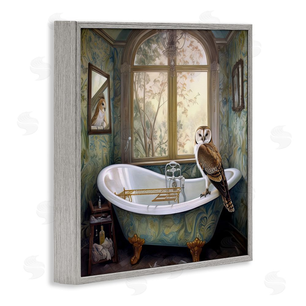 Sasha Paisley Patterned Owl Bathtime Gray Framed Giclee Print Wall Art