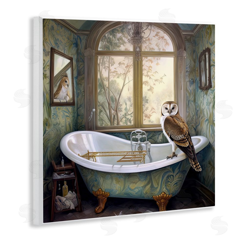 Sasha Paisley Patterned Owl Bathtime Wooden Wall Plaque Art Print
