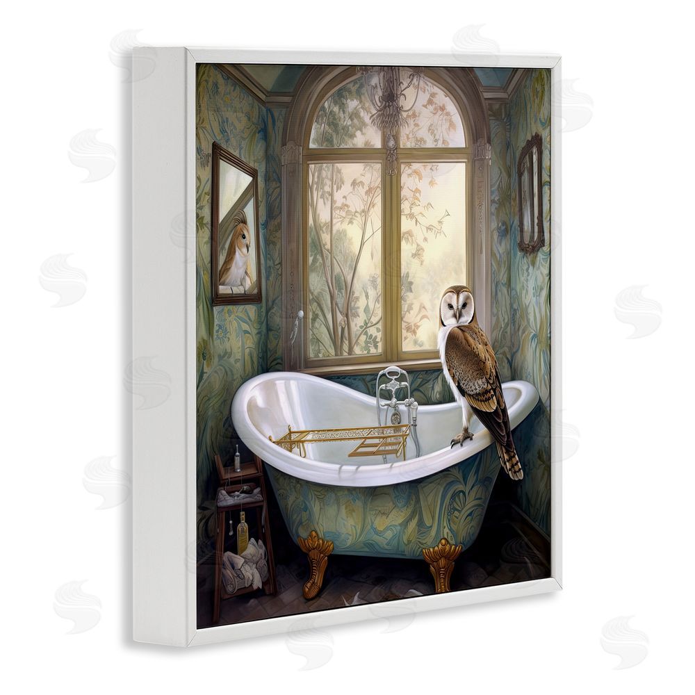 Sasha Paisley Patterned Owl Bathtime White Framed Giclee Print Wall Art