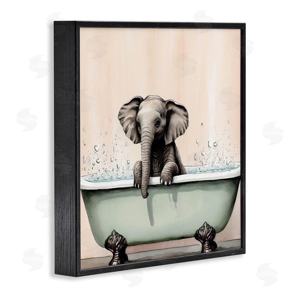 Sasha Baby Elephant Bathtime Black Framed Giclee Print Wall Art
