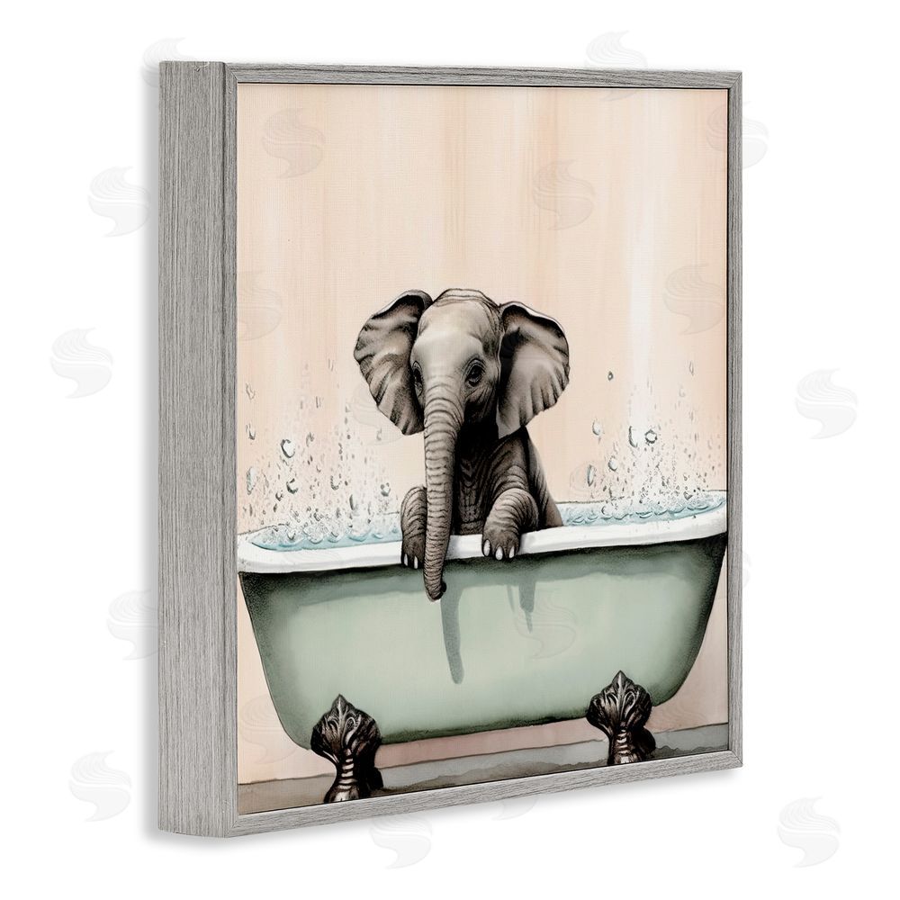 Sasha Baby Elephant Bathtime Gray Framed Giclee Print Wall Art