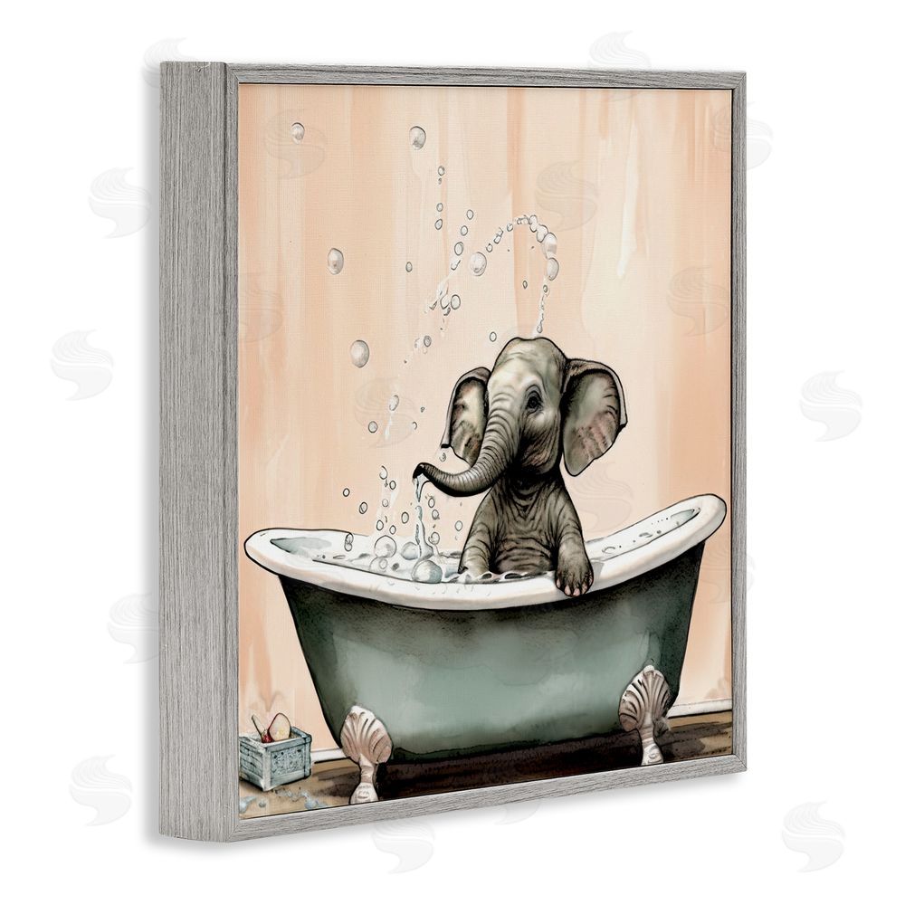 Sasha Baby Elephant Bubble Bath Gray Framed Giclee Print Wall Art